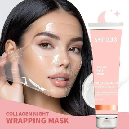 Korean collagen night wrapping peel off face mask for glowing skin and anti-aging skincare routine