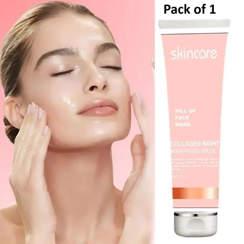 Peel off face mask for glowing skin collagen night wrapping mask in pink tube for skincare routine