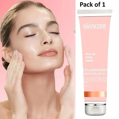 Peel off face mask for glowing skin collagen night wrapping mask in pink tube for skincare routine