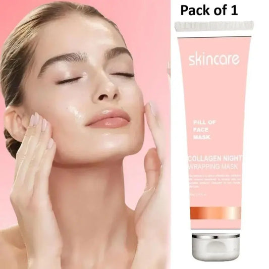 Peel off face mask for glowing skin collagen night wrapping mask in pink tube for skincare routine