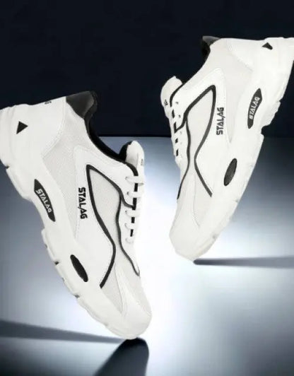QuickGadgets men's white sports shoes with black accents and durable sole for active wear