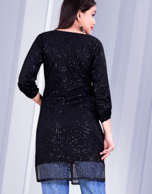 stylish kurti for women black sequined long sleeve girls clothing back view