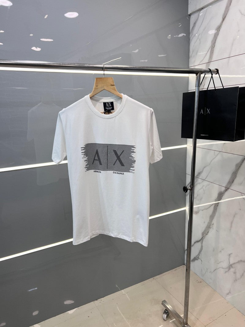 White Armani Exchange men's t-shirt with black logo on front stylish men's mustard t-shirt India