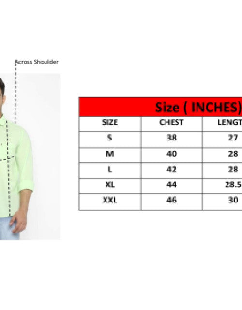 Light green men's shirt with size chart for trendy casual shirts for men online by Quick Gadgets