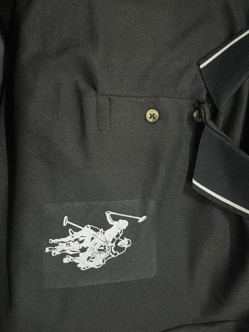 QuickGadgets men's black trendy men's polo shirts online India with embroidered white polo player logo