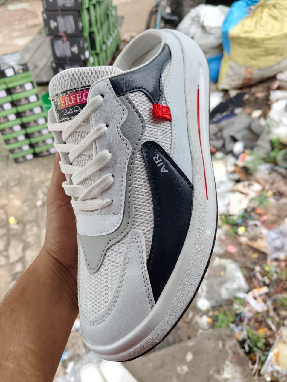 Quick Gadgets men's white walking shoes with black and red accents, featuring a breathable mesh upper and lightweight design.