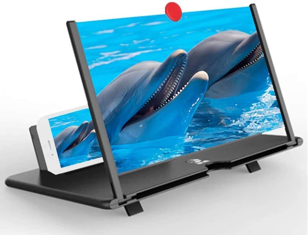 XANK F3 screen magnifier for phones with foldable stand showing dolphins on phone display